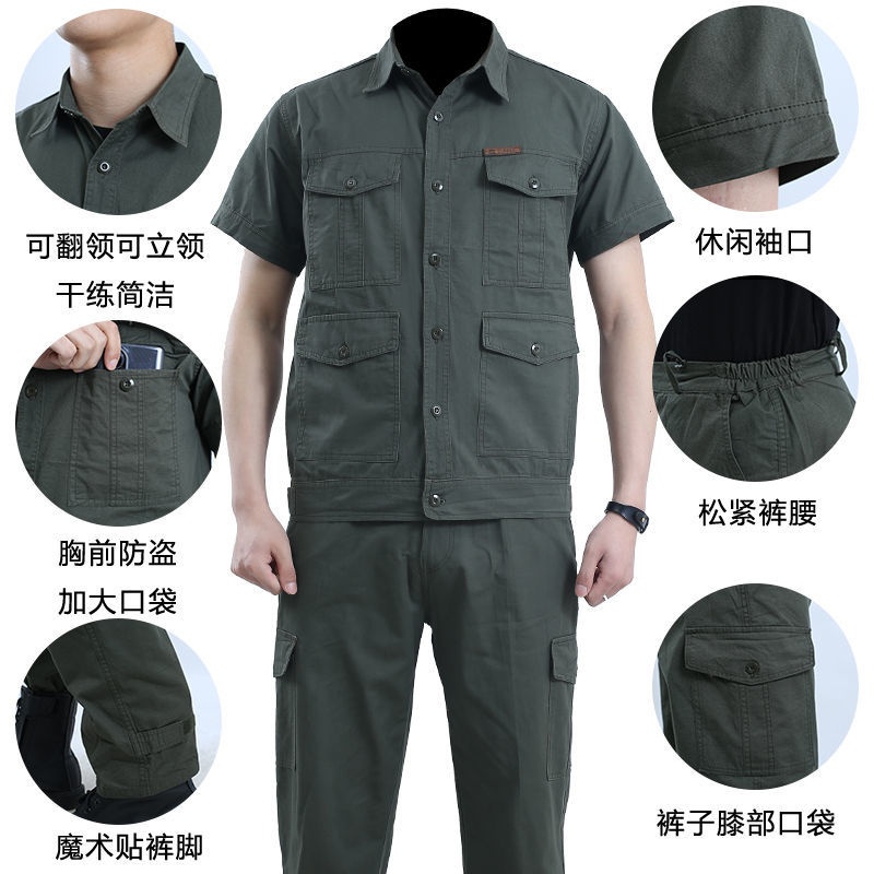 Set quần áo bảo hộ lao động vải cotton mỏng chống mài mòn thời trang mùa hè