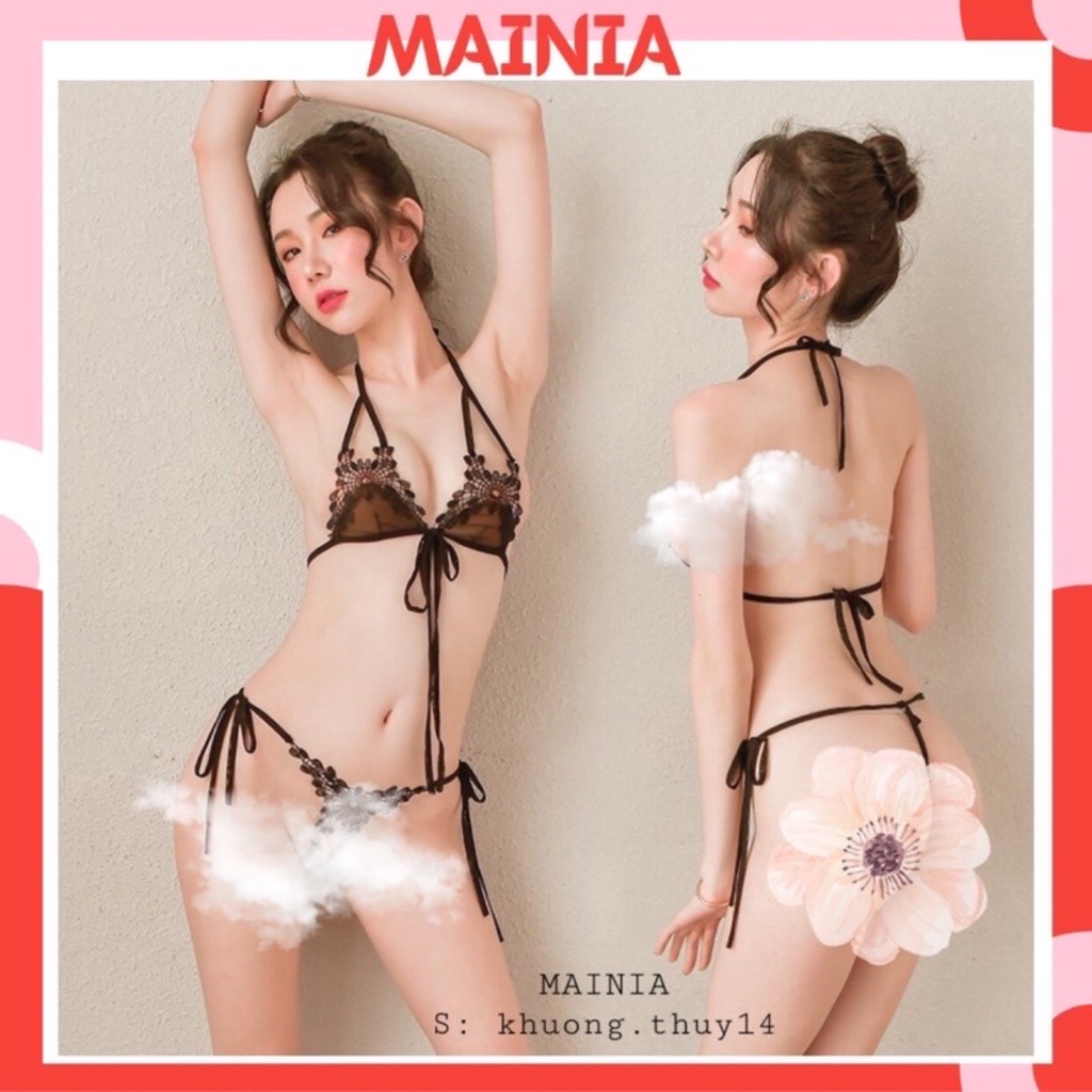 Set Bộ Đồ Lót Ren Hoa Buộc Cột Dây 3 Màu Siêu Sexy Gợi Cảm Quyến Rũ Mainia Shop