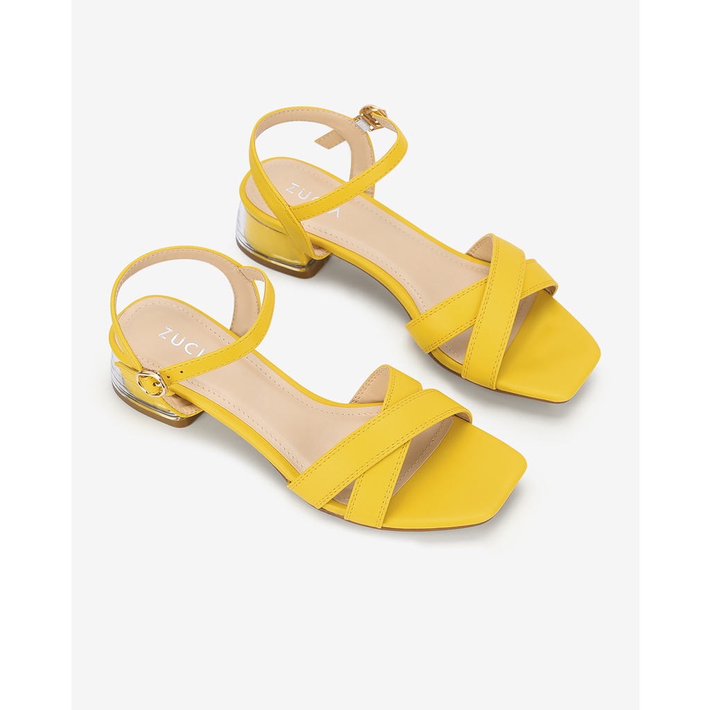 Giày Sandal cao gót nữ Zucia thiết kế quai mảnh chéo gót vuông trong suốt  cao 5cm thanh lịch - SHL85