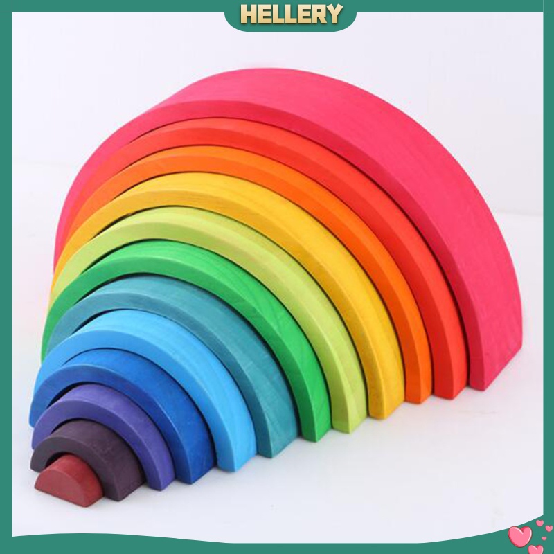 [HelleryVN] X Đồ Chơi Xếp Chồng Vòm Bằng Gỗ Màu Cầu Vồng Tay Mắt Cho Trẻ Em