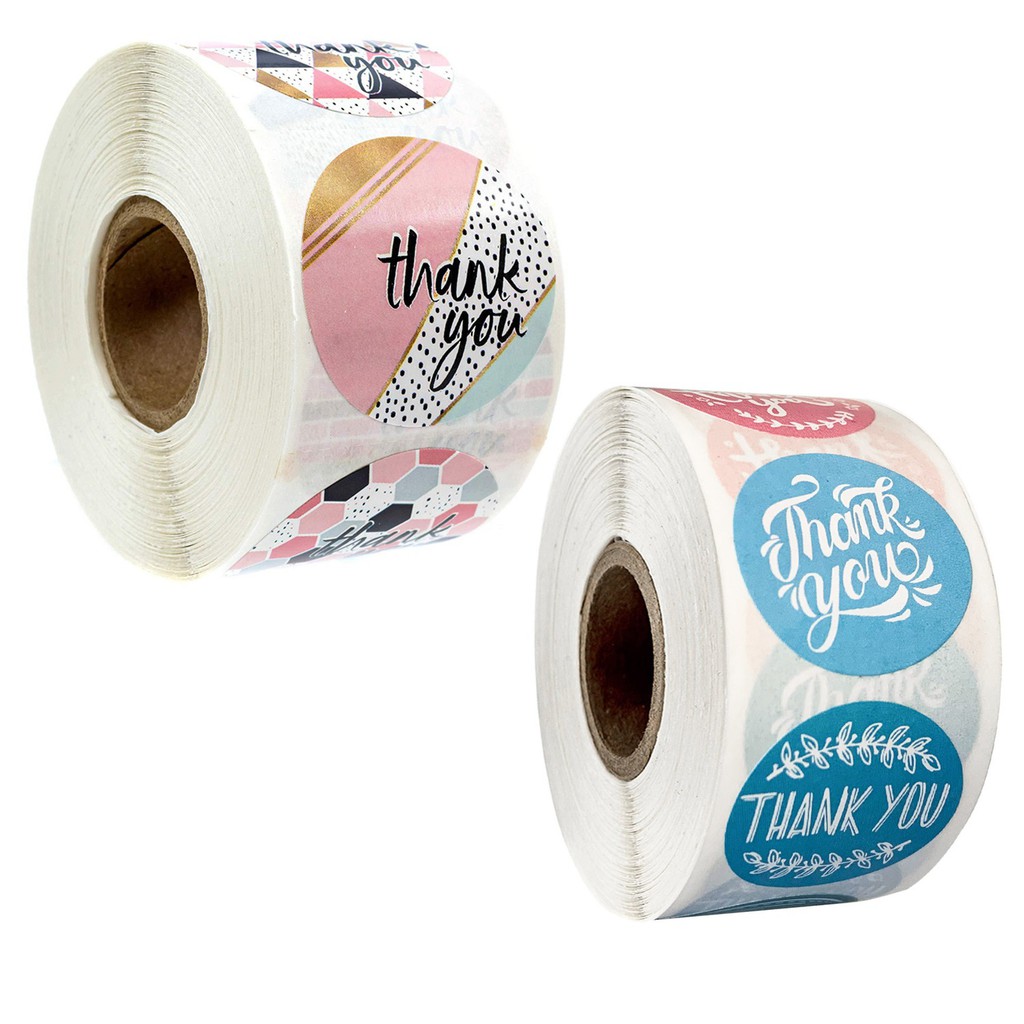 [NHIỀU SIZE] Cuộn 500 nhãn dán, sticker &quot;Thank you&quot; màu sắc bắt mắt