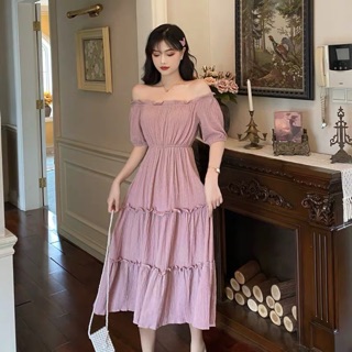 (Order 5-10days) Bigsize M-4XL nhiều màu - Váy bẹt vai xoè tầng dáng dài siêu xinh