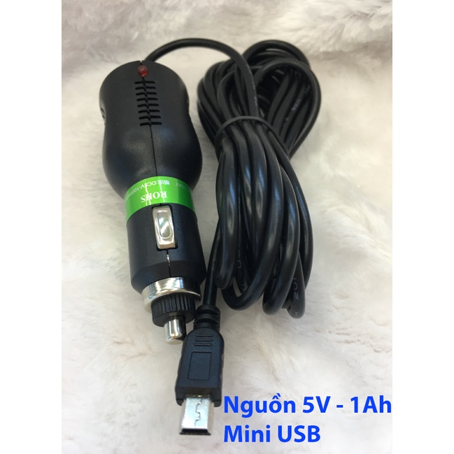 Tẩu cấp nguồn cho camera hành trình, nguồn vào 12-24V, nguồn ra 5V - 1Ah, dây 3.5m, đầu cắm MINI USB