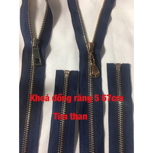 Dây kéo khoá đồng răng 5 dài 67cm màu tím than từ khoá áo khoác áo da,túi xách balo