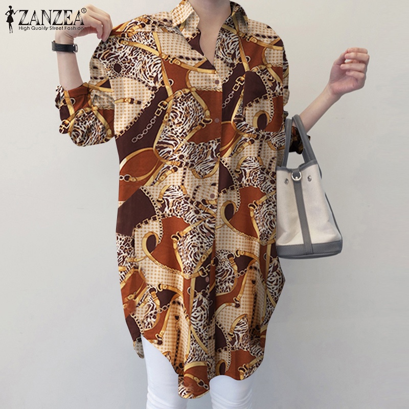 Áo sơ mi ZANZEA tay dài cổ bẻ in họa tiết thời trang cổ điển phong cách cho nữ