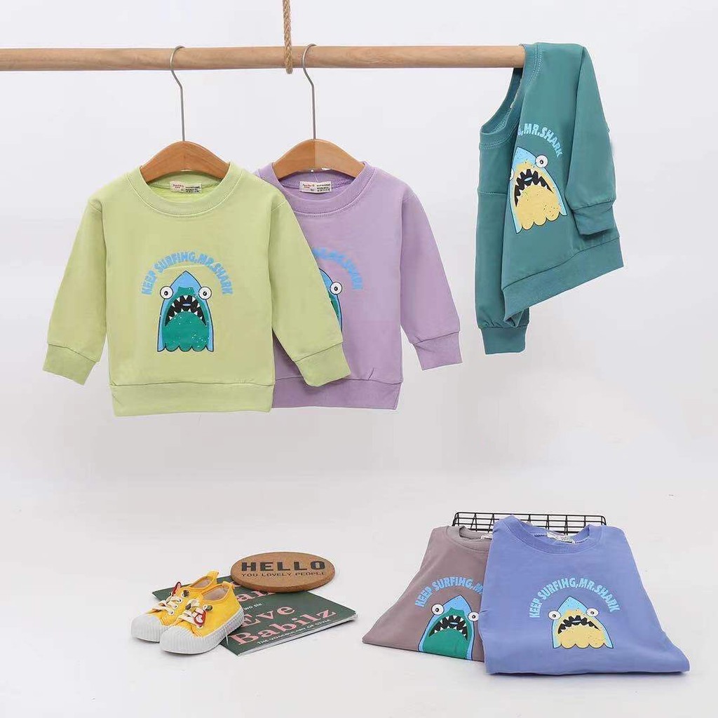 Dino Áo Khoác sweater In Hình Cá Mập Hoạt Hình Cho Bé Trai 0 6 Tháng 1 2 3 Tuổi