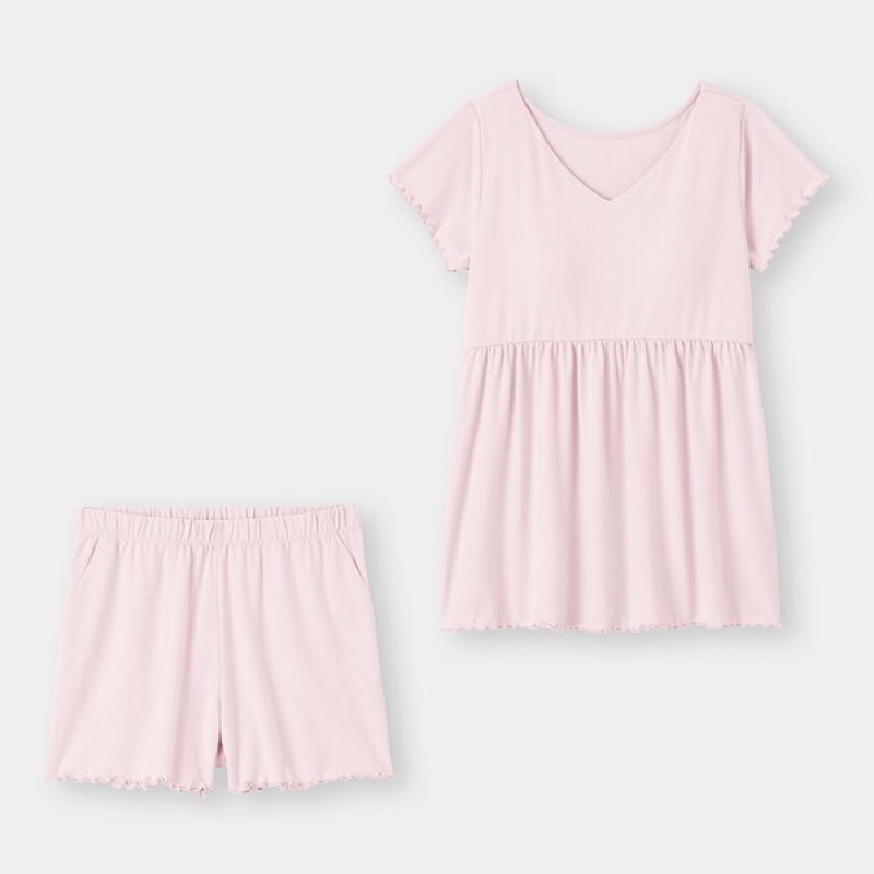 Bộ quần áo cộc nữ cổ tim liền cup ngực dễ thương của Gu - Nhật