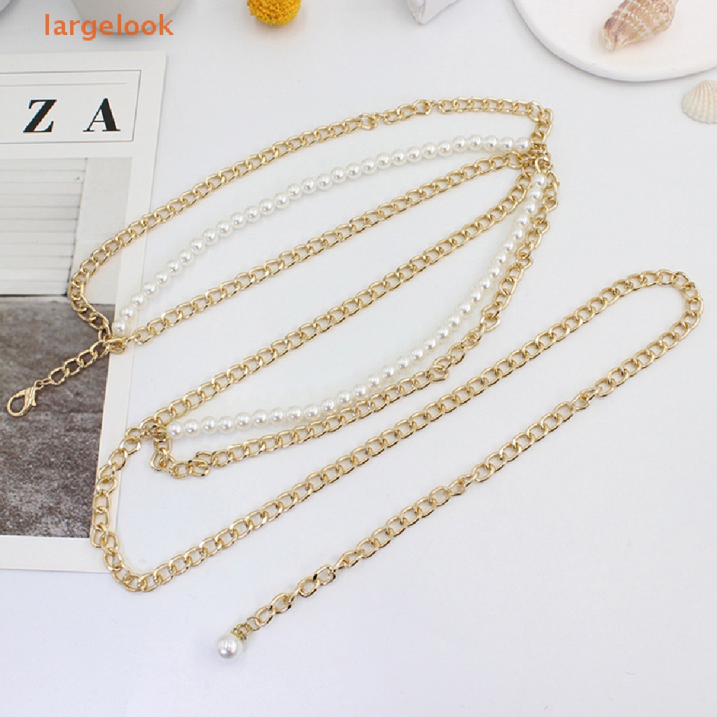 Thắt Lưng Dây Xích Nhiều Lớp Đính Ngọc Trai Bằng Kim Loại Dễ Điều Chỉnh Thời Trang Cho Nữ