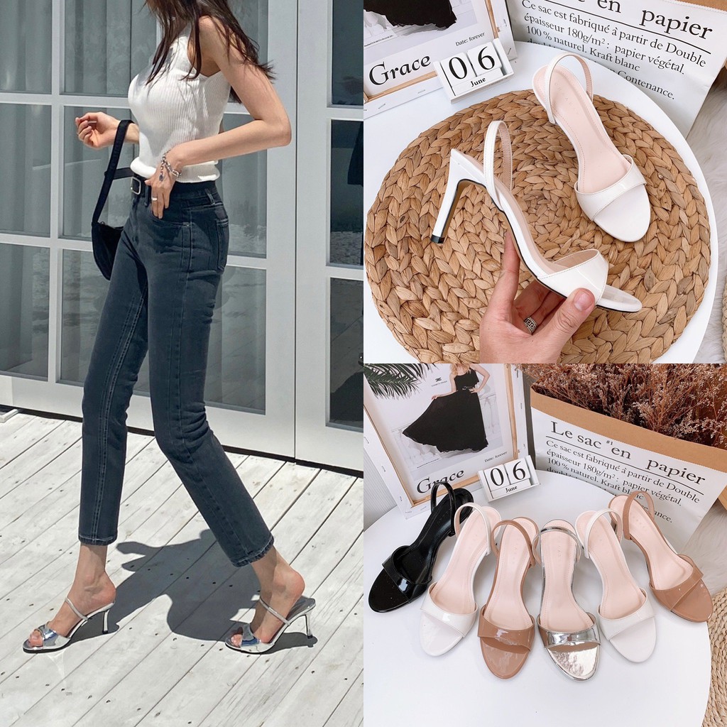 Giày sandanl cao gót quai mảnh ngang hở mũi cao 7 phân sang trọng thanh lịch (ảnh do shop tự chụp)
