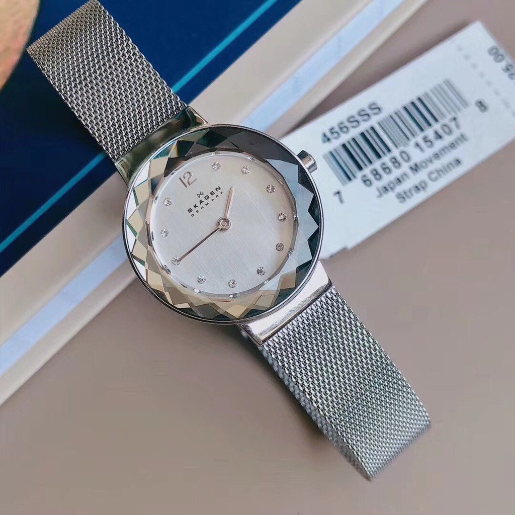 Đồng Hồ Nữ Skagen Leonora 456SSS Silver Tone Dây Thép Dạng Lưới Size 28mm - Fullbox