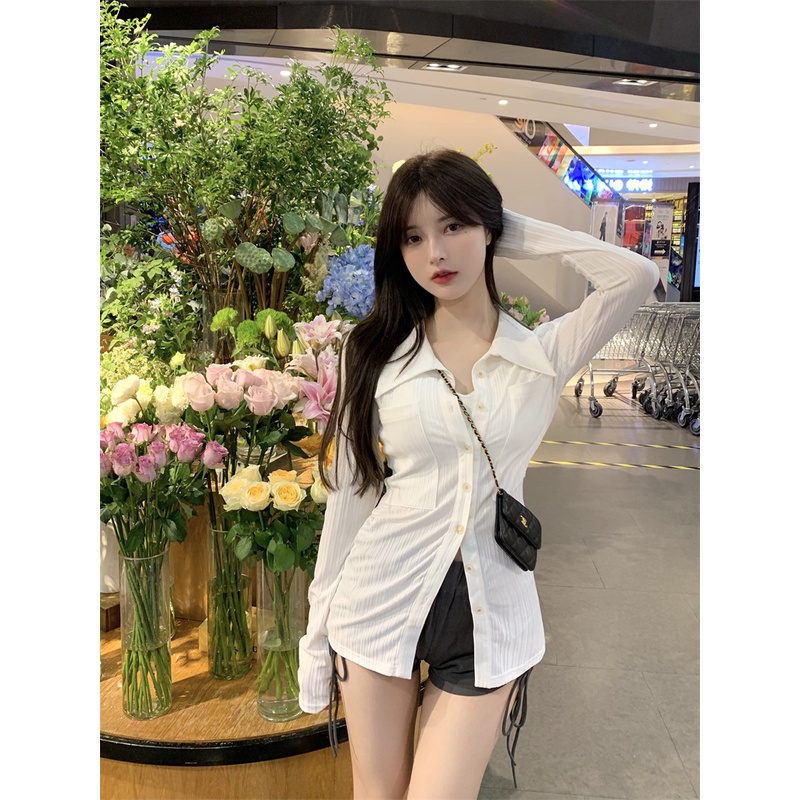 COZOK Áo sơ mi tay dài ôm eo dễ phối đồ hợp thời trang