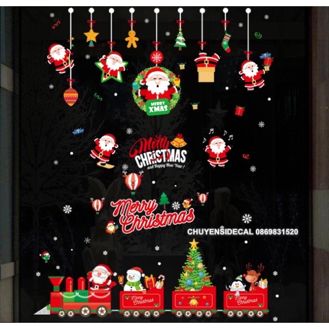 COMBO DECAL DÁN TƯỜNG NOEL- RÈM NOEL VÀ ĐOÀN TÁU ĐỎ (2tầm)