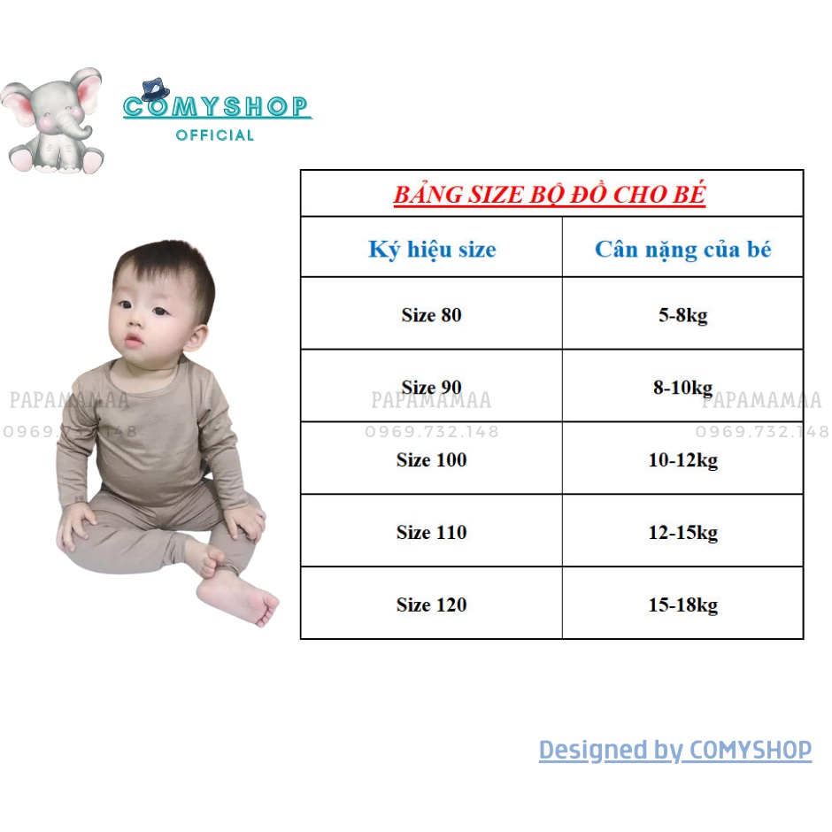 Bộ Dài Tay THUN LẠNH MINKY MOM trơn Basic Cho Bé, Bộ quần áo dài tay cho bé trai bé gái từ 5-18kg
