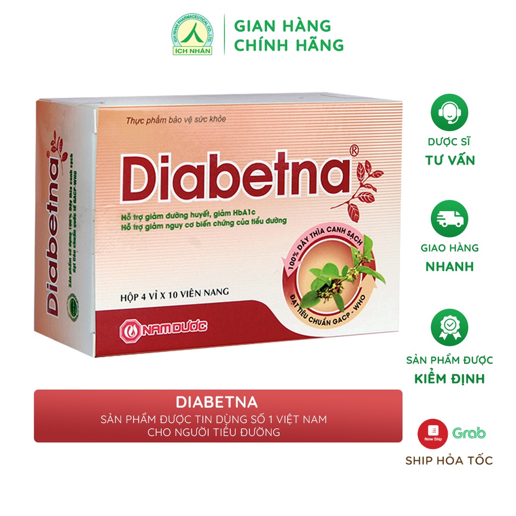 Viên uống dây thìa canh Diabetna dành cho người tiểu đường - giúp làm giảm đường huyết và biến chứng hộp 40v