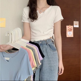 ÁO CROPTOP TAY NGĂN GÂN ÔM BODY CỔ V CUỐN BIÊN