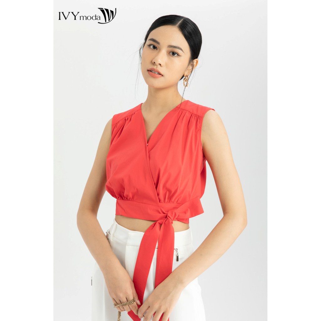 Áo croptop nữ thắt nơ IVY moda MS 15B8610