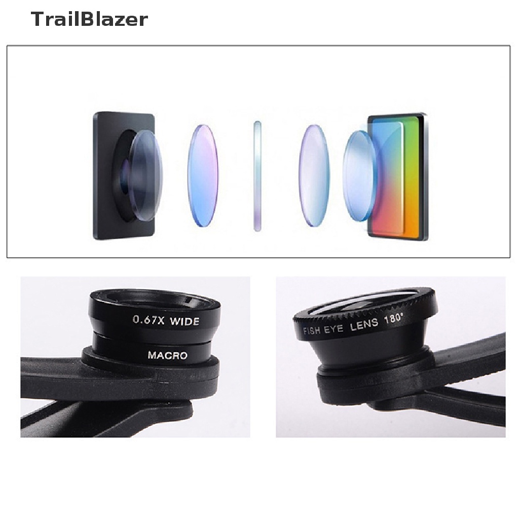 Tbvn Universal 3 In1 Fisheye Wide Angle Macro Camera Lens Kit Clip on Mobile Phone Jelly