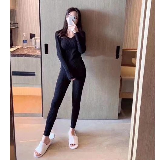(Kèm hộp đựng) Bộ quần áo dài gân tăm co giãn 4 chiều HENNY.ROE. cực xinh