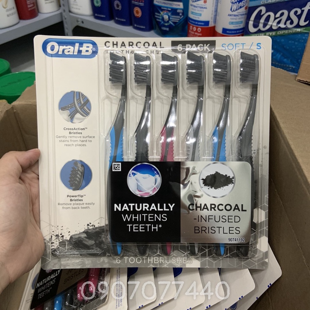 Set 6 bàn chải đánh răng cao cấp than hoạt tính Oral-B Charcoal Toothbrush - ESD Hàng Mỹ