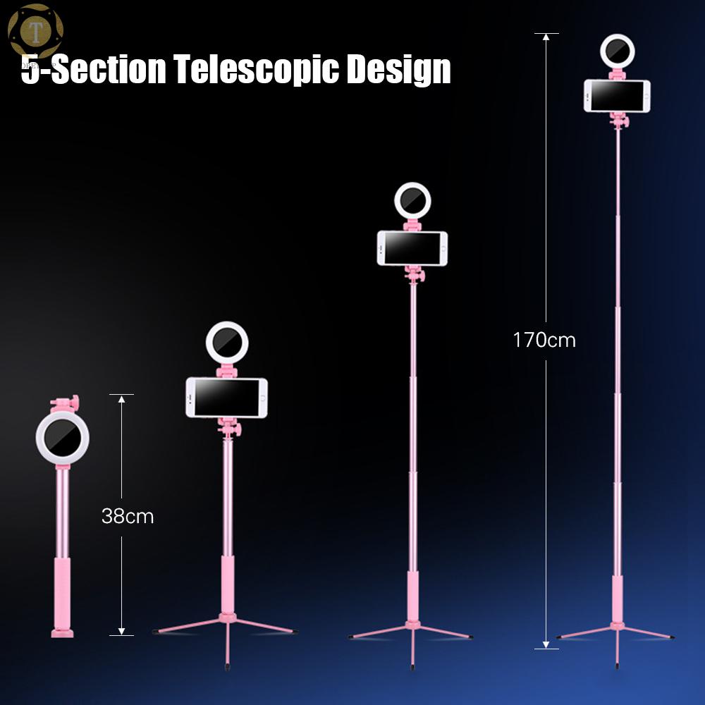 Shipped within 12 hours】 1.7-Meter Live Streaming Selfie-Portrait Stand Kit with Aluminum Alloy Selfie Stick Integrated Phone Holder Fill Light + Tabletop Tripod for Smartphones Pink Smartphone Stand [TO]