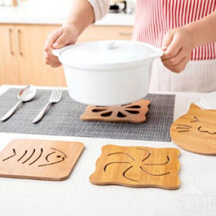 Miếng lót cốc đĩa nồi bằng gỗ chống nóng sang trọng an toàn tiện dụng, Đồ dùng nhà bếp TT&GĐ