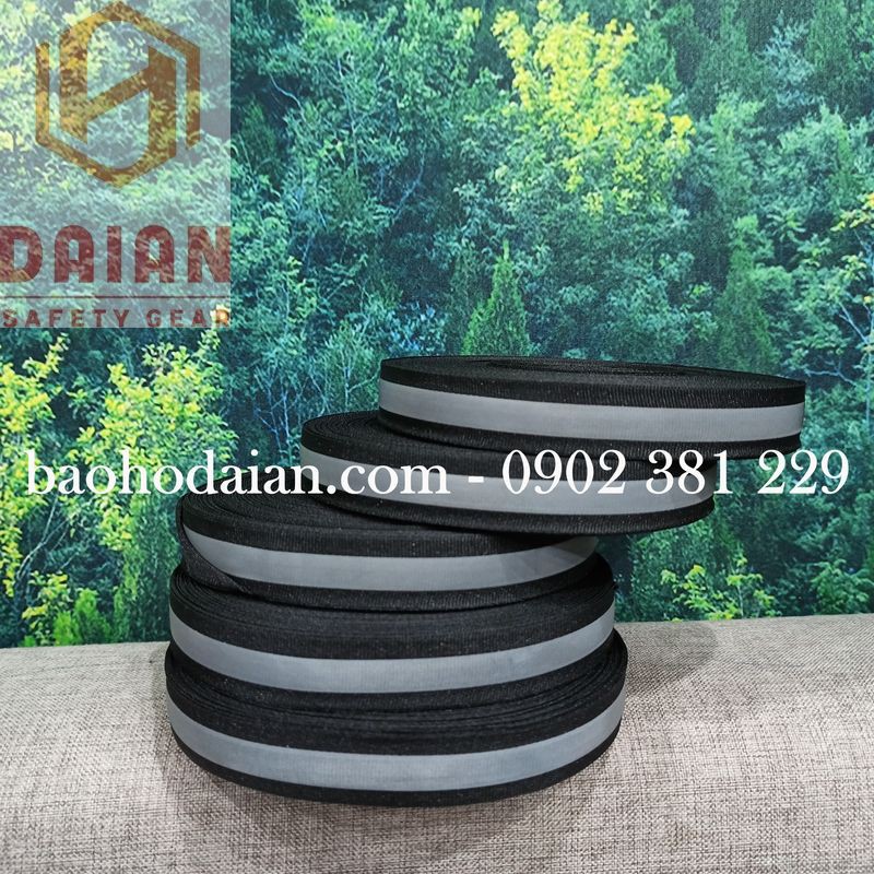 Dây phản quang vải màu đen sọc xám 2cm x 50m (1 cuộn)