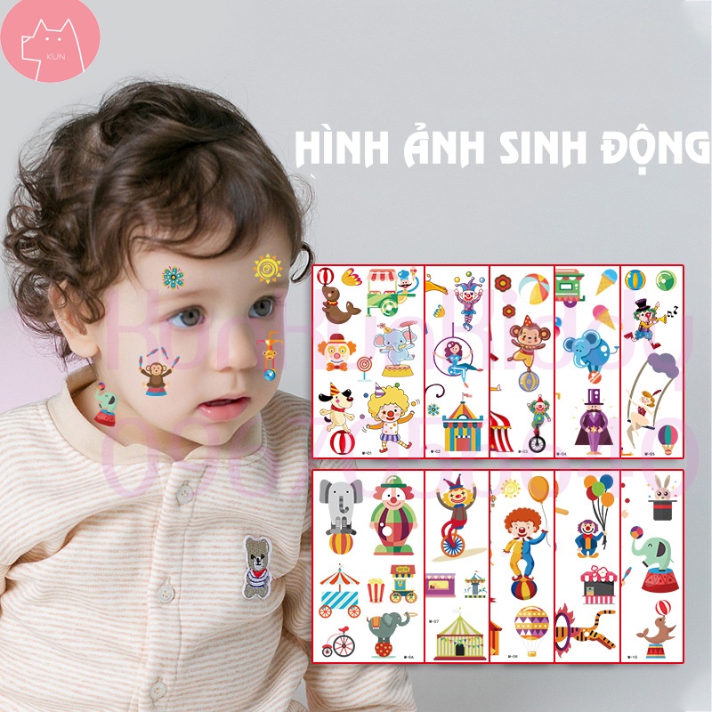 Hình xăm tatoo sticker RẠP XIẾC dán chống thấm nước cho bé sáng tạo vui chơi an toàn