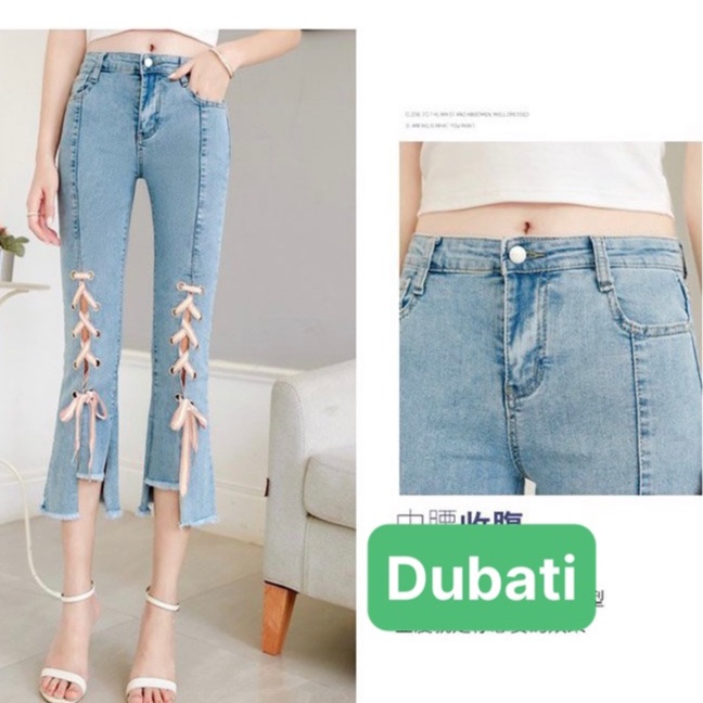 QUẦN JEAN NỮ CHẤT BÒ XANH LOE THẮT NƠ CHÂN SANG CHẢNH- DB 0281- DUBATI FASHION