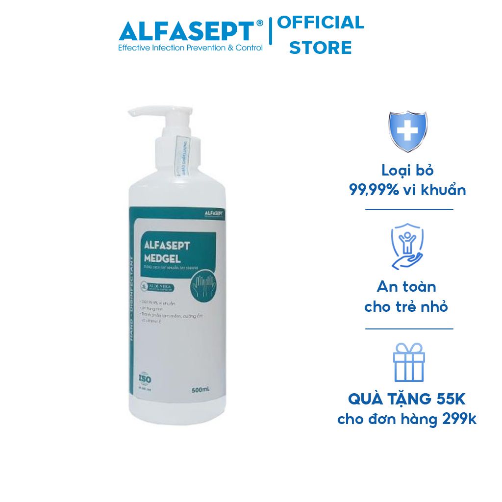 Thùng 12 Chai Rửa Tay Khô ALFASEPT Med Gel Giúp Diệt Khuẩn Toàn Diện, Nhanh Chóng Với Hệ Phức Hợp Chất Dưỡng Ẩm 500ml
