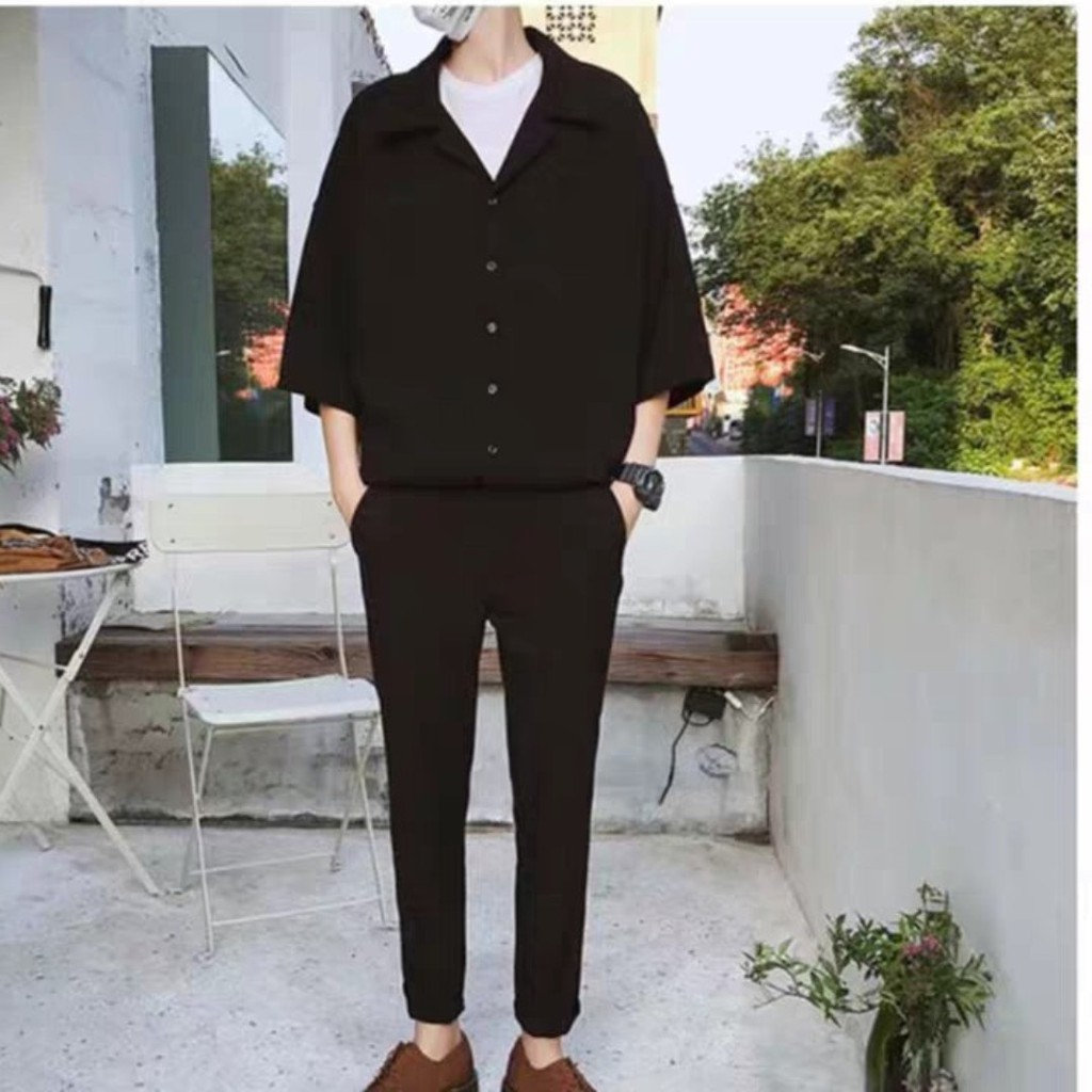 Sơ mi nam form rộng cổ vest tay lỡ 3/4 | BigBuy360 - bigbuy360.vn