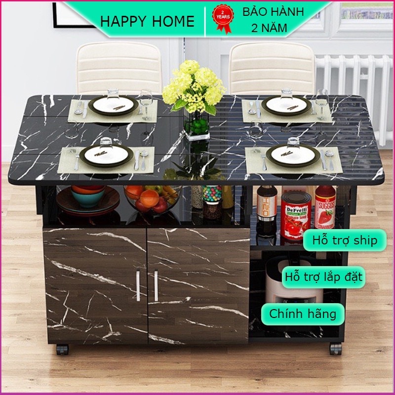 Bàn ăn gấp gọn đa năng có bánh xe, tủ đựng gia vị, bát đĩa. Bàn ăn gấp gọn thông minh, Kích thước sử dụng 120*70*77