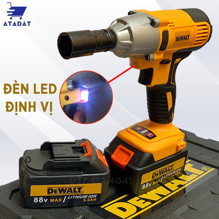 SIẾT BULONG, SIẾT ỐC, VẶN ỐC MẠNH MẼ DÙNG PIN DEWALT 88V - PIN CHUẨN 10 CELL - TẶNG 5 ĐẦU KHẨU + 1 ĐẦU CHUYỂN VÍT