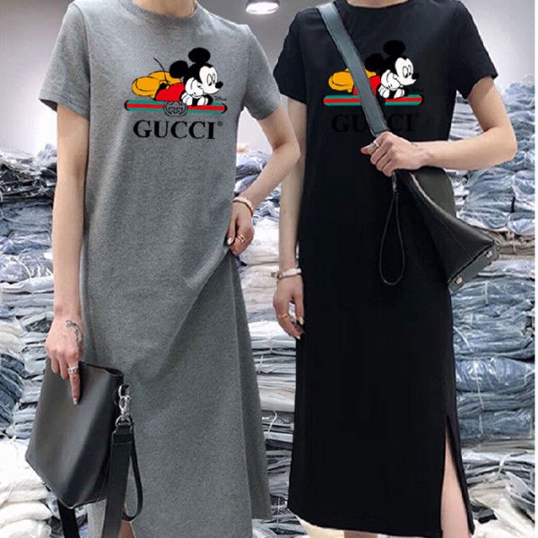 Đầm Thun Dáng Dài Xẻ Tà In Hình Chuột Mickey Thời Trang Hè 2020 Size M-3xl