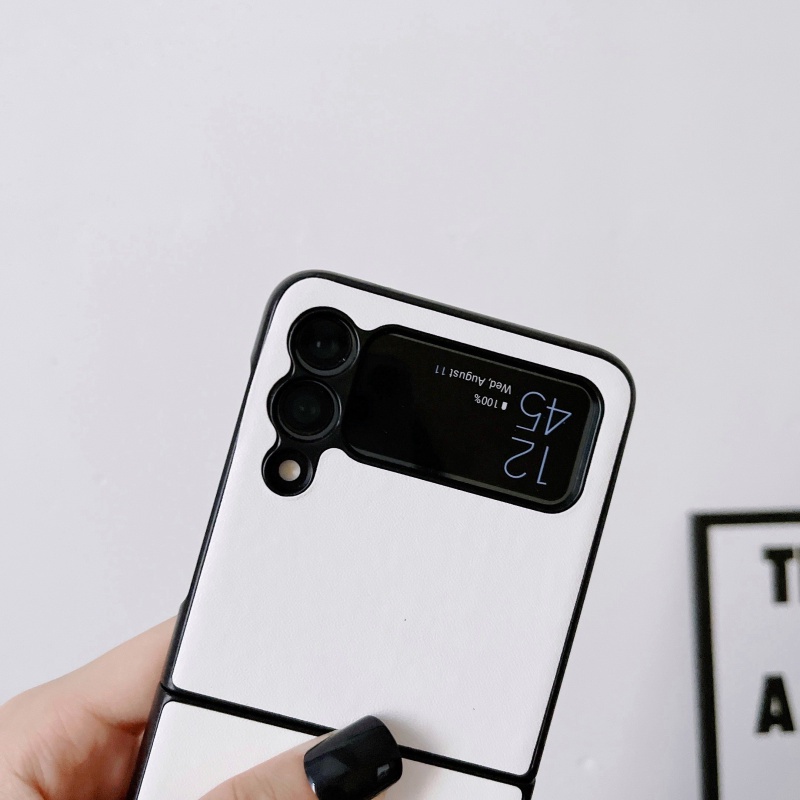Ốp Điện Thoại Nắp Gập Bằng Da Màu Trơn Đơn Giản Chống Sốc Cho Samsung Galaxy Z Flip 3 4 Flip3