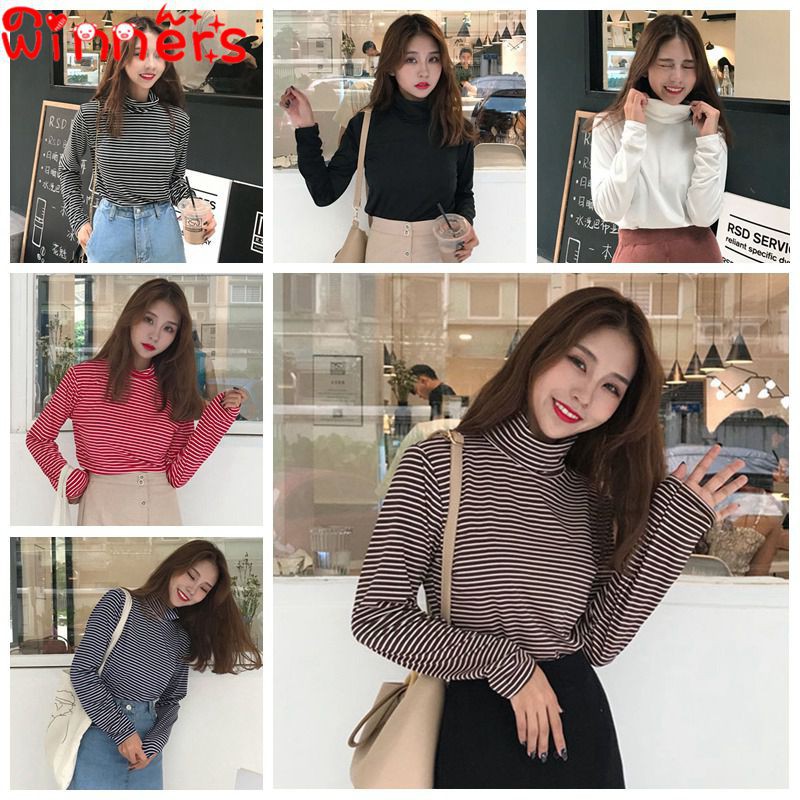 winners Women T-shirt Turtleneck Long Sleeve Basic Tops