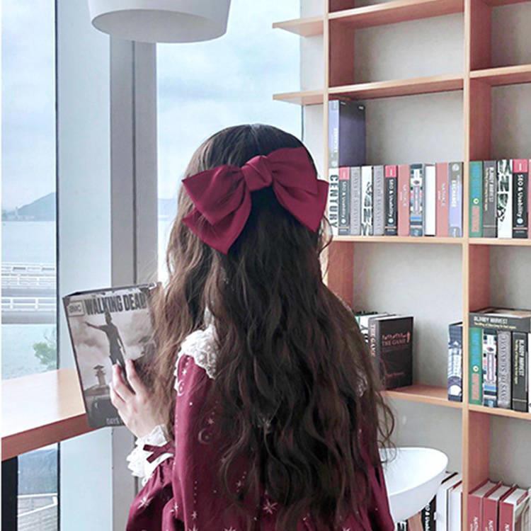 Kẹp tóc nữ phối nơ bướm bản to vải satanh cao cấp phong cách tiểu thư anime cổ trang