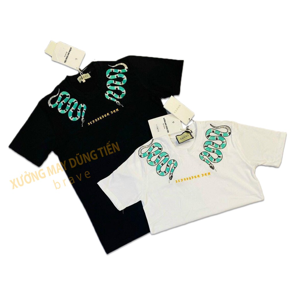 Áo Phông Nam - Áo Thun Nam Tay Ngăn GuCi răn  Đen Trắng Mẫu Mới Hè 2021