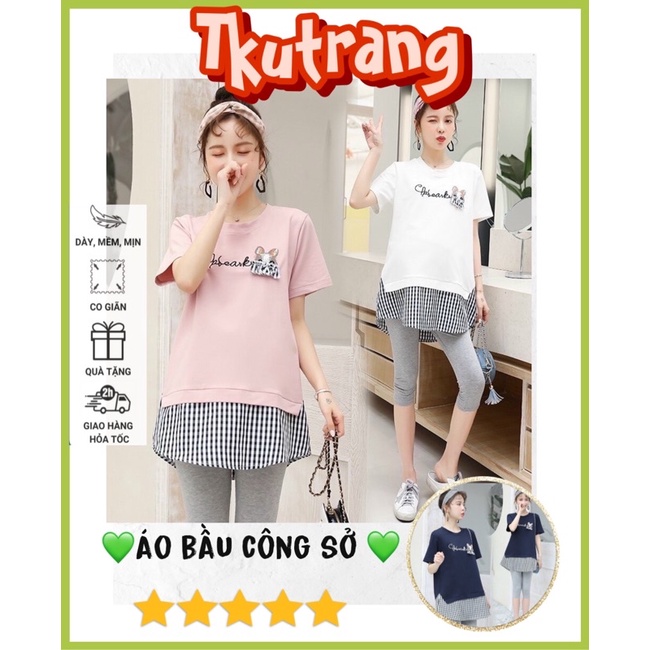 [Sale sốc]Áo Bầu công sở chất cotton phối vạt siêu xinh mặc đi làm đi chơi đều xinh - áo bầu xinh - Tổng kho váy bầu