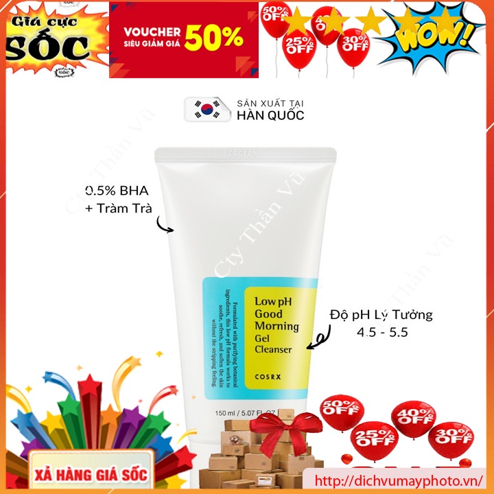 Sữa Rửa Mặt Cosrx Low pH Good Morning Gel Cleanser 150ml Không Gây Kích Ứng Da, Dịu Nhẹ, Kiềm Dầu Tốt