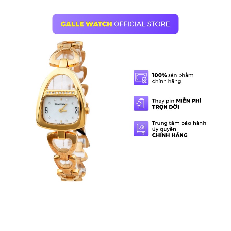 Đồng hồ Romanson Watch RM1207QLGWH nữ mặt nhỏ đính đá kính chống xước máy Thụy Sĩ chống nước dây thép cao cấp chính hãng