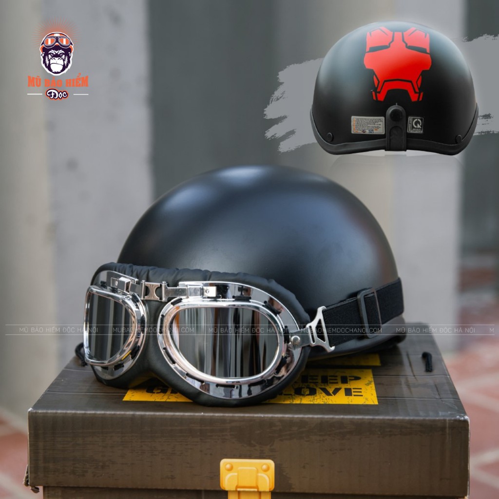 Mũ Bảo Hiểm HR1 Iron man (Kèm Kính) - Mũ Bảo Hiểm Nửa Đầu Thiết Kế Tiêu Chuẩn