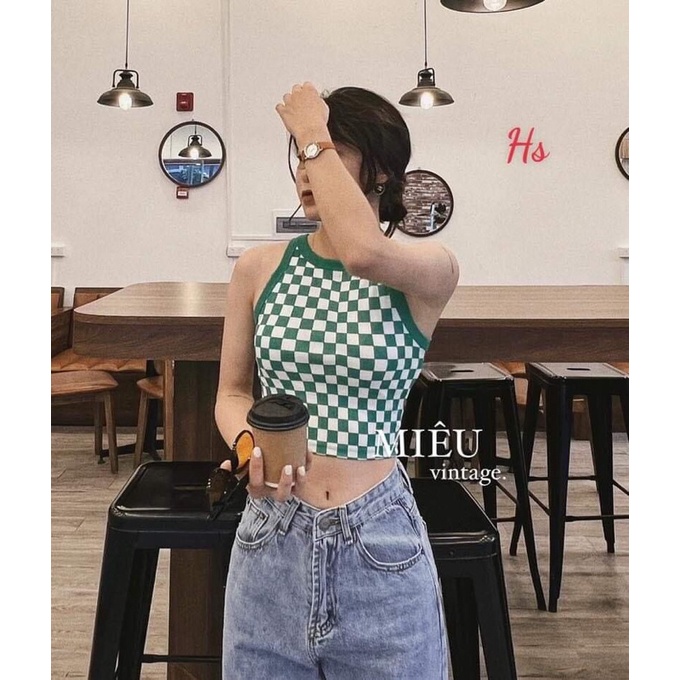 Áo ba lỗ caro xanh HSU1