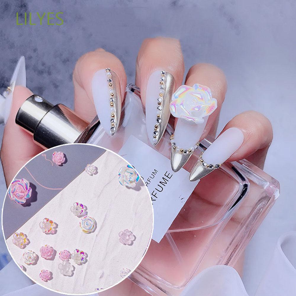Phụ Kiện Trang Trí Móng Tay Hình Hoa Hồng 3D Bằng Nhựa Resin Màu Sắc Ngọt Ngào Diy