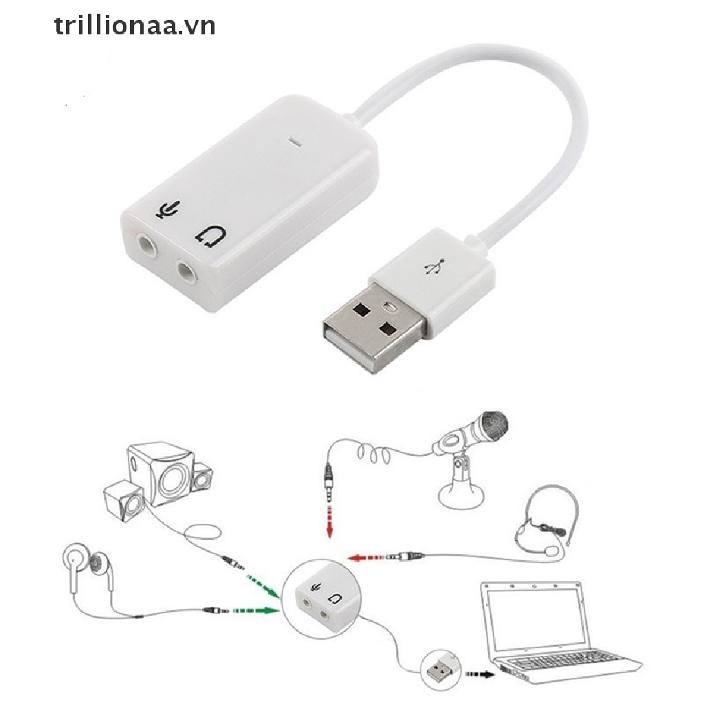 Thẻ Âm Thanh Trillionaa USB Ảo 7.1 3D Chuyển Đổi USB Sang Jack 3.5mm.