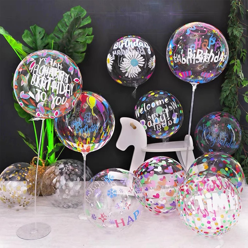 Bong bóng trong suốt bằng PVC kích thước 20inch in chữ Happy Birthday dùng trang trí tiệc