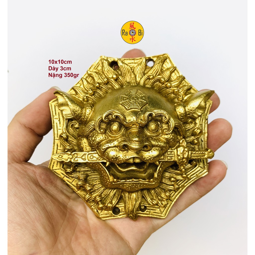 Hổ Phù 10cm - Mặt Sư Tử Trừng Mắt Ngậm Kiếm - Tượng Đồng Phong Thủy