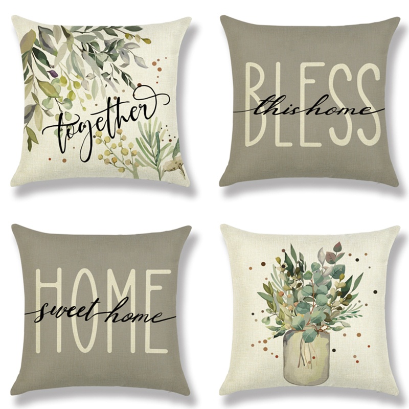 Bộ 4 Vỏ Gối Vải Lanh In Hình Chậu Cây Bạch Đàn / Lá Bạch Đàn / Chữ Cái Trang Trí Nhà Cửa / Văn Phòng