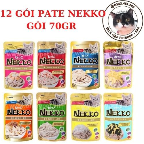 Pate cho mèo Nekko, Pate cho mèo lớn Nekko đủ vị túi 70gr [12 túi]