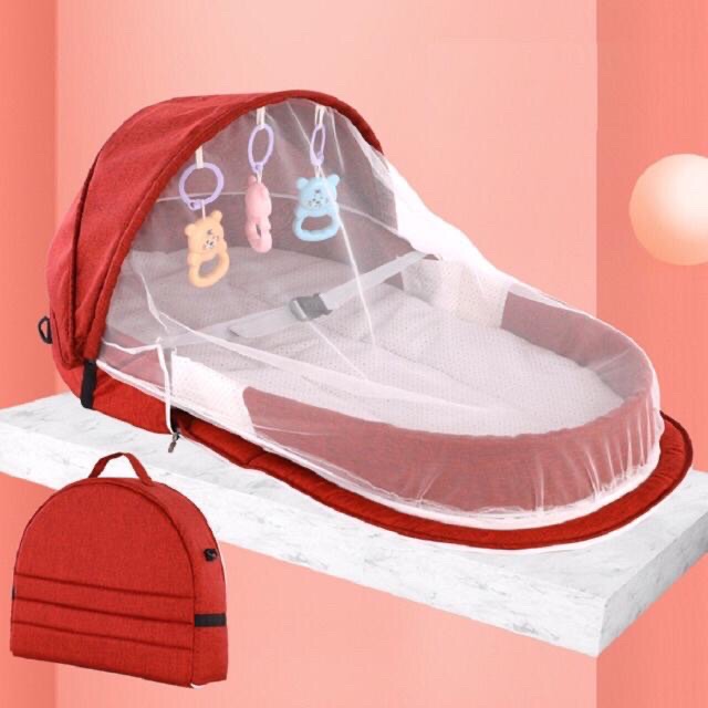 Giường trẻ em gấp gọn có mùng chống muỗi/Túi ngủ trẻ em có mùng chống muỗi dùng cho du lịch, dã ngoại
