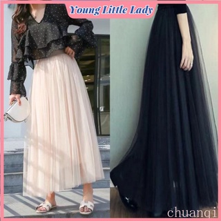  【NP  Hàng có sẵn  3 lớp  Chân váy Tutu dài lưng cao co giãn xếp ly cho nữ 